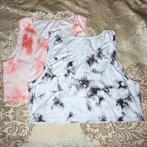 Womens 4XL Tie Dye Crop Tank Tops Polyester White Black Pink Athletic Gym Casual